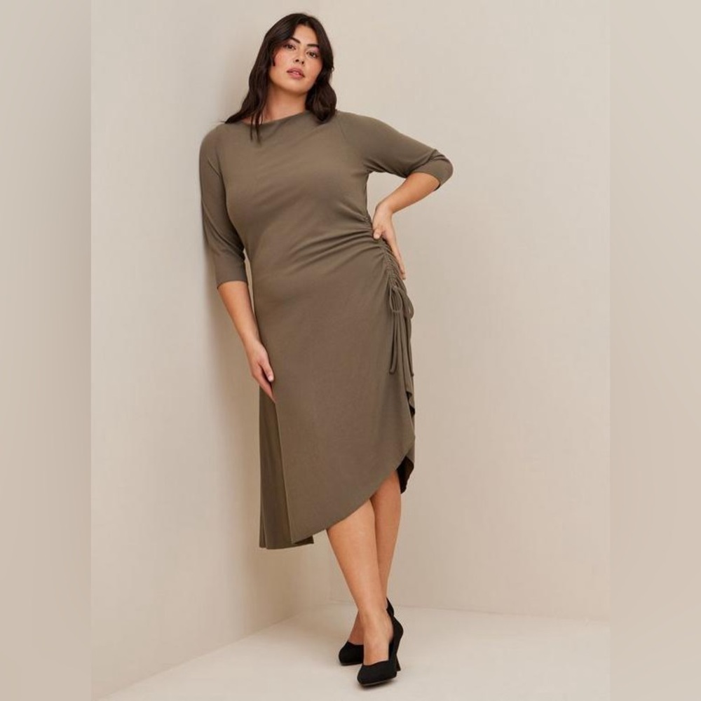 NWOT Torrid Midi Rib Asymmetrical Dress Dusty Olive